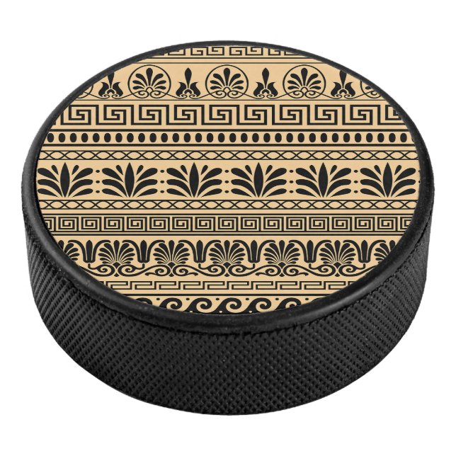 Greek Fret, Mediterranean Pattern, Brown Hockey Puck (3/4)