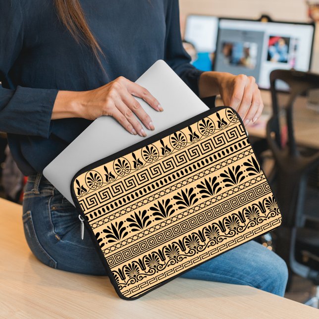 Greek Fret, Mediterranean Pattern, Brown Laptop Sleeve (Creator Uploaded)