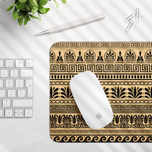Greek Fret, Mediterranean Pattern, Brown Mouse Pad