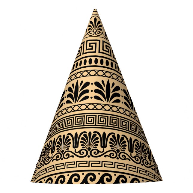 Greek Fret, Mediterranean Pattern, Brown Party Hat (Front)