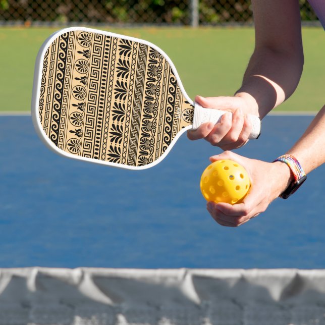Greek Fret, Mediterranean Pattern, Brown Pickleball Paddle (Insitu)