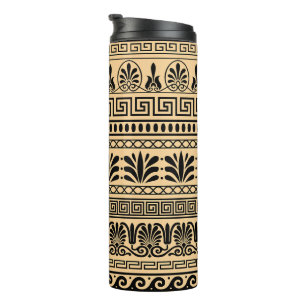 Greek Fret, Mediterranean Pattern, Brown Thermal Tumbler