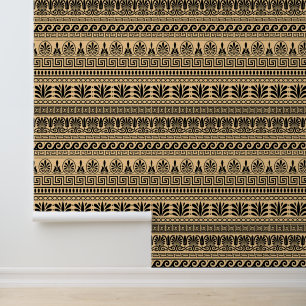 Greek Fret, Mediterranean Pattern, Brown Wallpaper