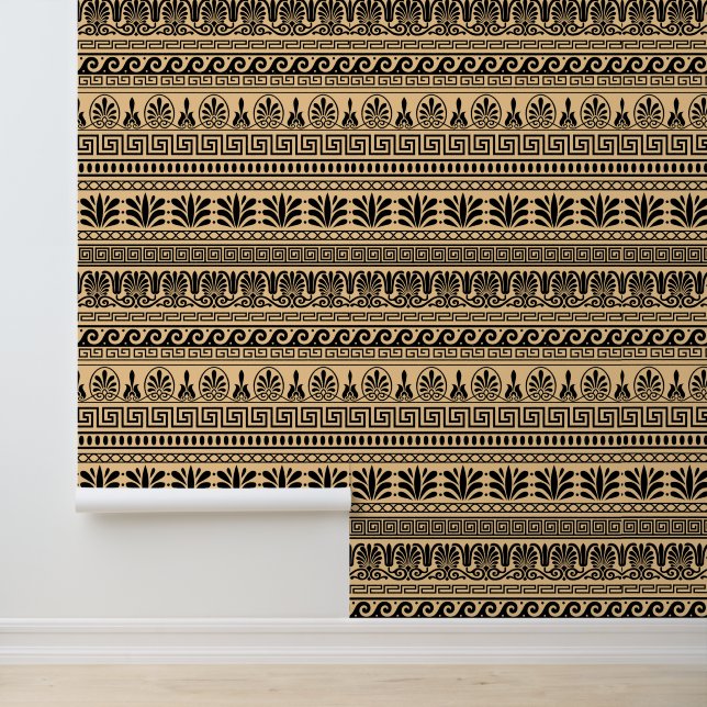 Greek Fret, Mediterranean Pattern, Brown Wallpaper (Application)