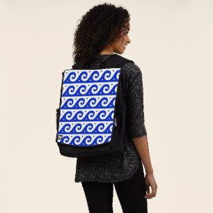 Greek Fret, Mediterranean Wave Pattern, Blue Backpack