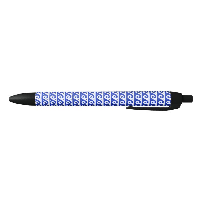 Greek Fret, Mediterranean Wave Pattern, Blue Black Ink Pen (Bottom)