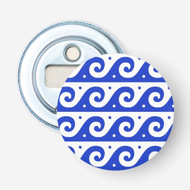 Greek Fret, Mediterranean Wave Pattern, Blue Bottle Opener (Front)
