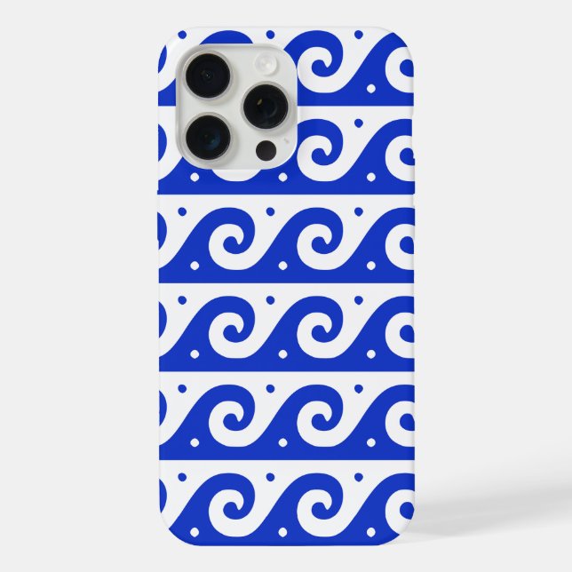 Greek Fret, Mediterranean Wave Pattern, Blue iPhone Case (Back)