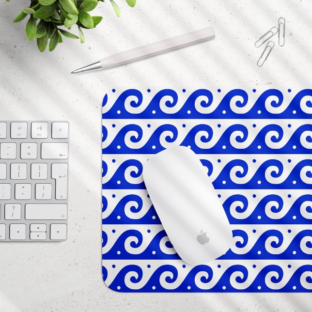 Greek Fret, Mediterranean Wave Pattern, Blue Mouse Pad (Creator Uploaded)