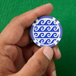 Greek Fret, Mediterranean Wave Pattern, Blue Poker Chips