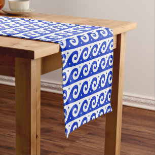 Greek Fret, Mediterranean Wave Pattern, Blue Short Table Runner
