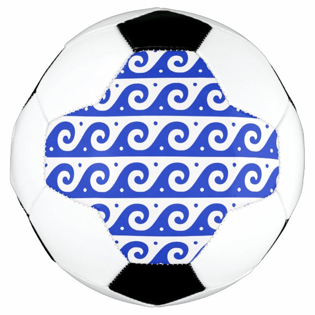 Greek Fret, Mediterranean Wave Pattern, Blue Soccer Ball (Front)