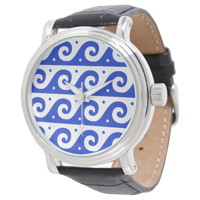 Greek Fret, Mediterranean Wave Pattern, Blue Watch (Angled)
