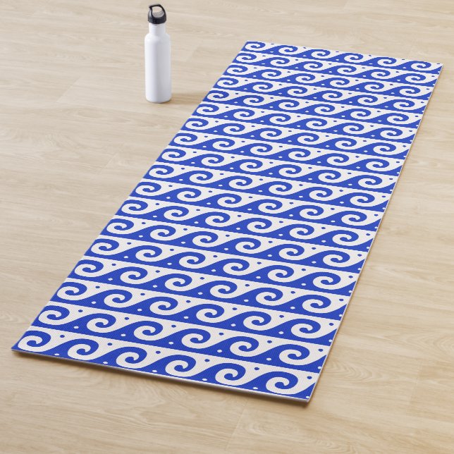 Greek Fret, Mediterranean Wave Pattern, Blue Yoga Mat (In Situ)