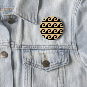 Greek Fret, Mediterranean Wave Pattern, Brown 6 Cm Round Badge