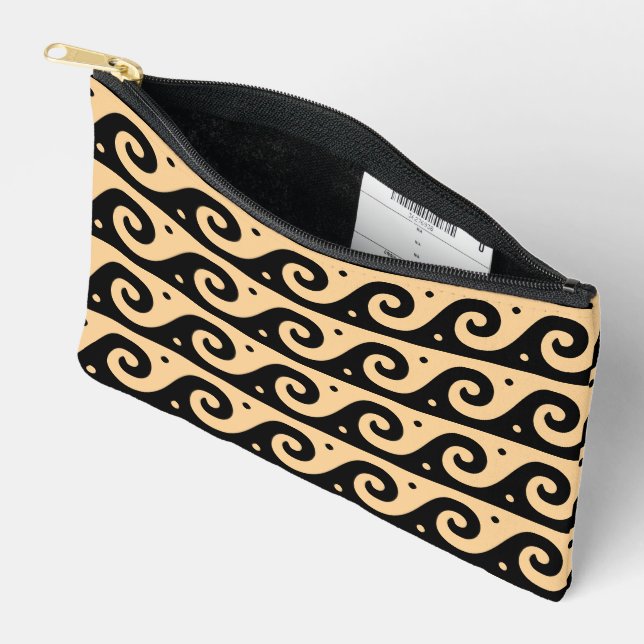 Greek Fret, Mediterranean Wave Pattern, Brown Accessory Pouch (Open)