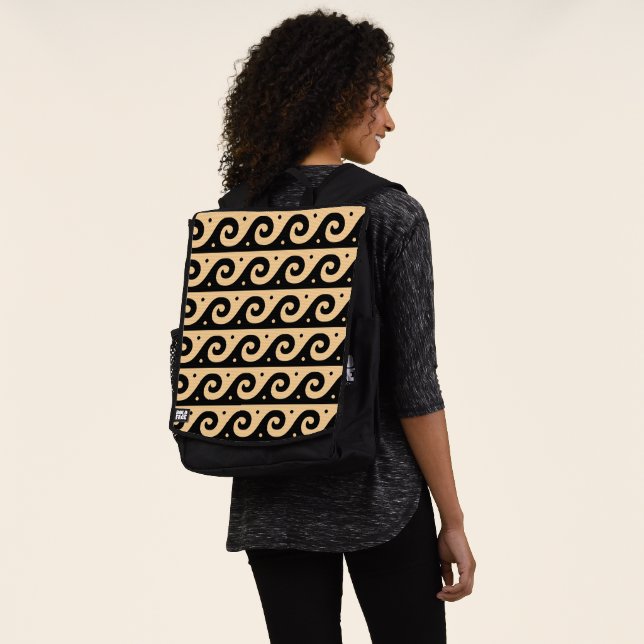 Greek Fret, Mediterranean Wave Pattern, Brown Backpack (Worn)