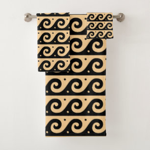 Greek Fret, Mediterranean Wave Pattern, Brown Bath Towel Set