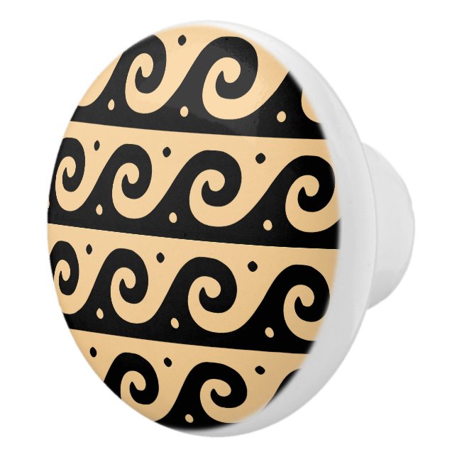 Greek Fret, Mediterranean Wave Pattern, Brown Ceramic Knob (Right)