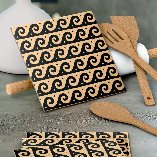 Greek Fret, Mediterranean Wave Pattern, Brown Ceramic Tile (Creator Uploaded)