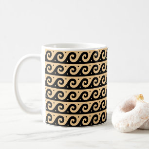Greek Fret, Mediterranean Wave Pattern, Brown Coffee Mug
