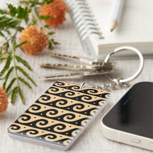 Greek Fret, Mediterranean Wave Pattern, Brown Key Ring