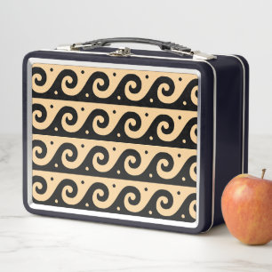 Greek Fret, Mediterranean Wave Pattern, Brown Metal Lunch Box