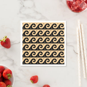Greek Fret, Mediterranean Wave Pattern, Brown Napkin