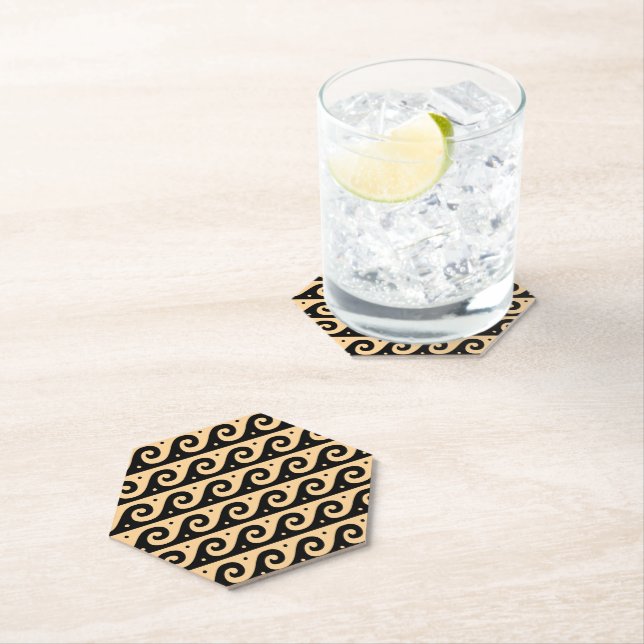 Greek Fret, Mediterranean Wave Pattern, Brown Paper Coaster (Insitu)