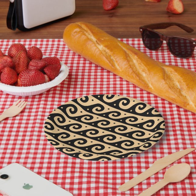 Greek Fret, Mediterranean Wave Pattern, Brown Paper Plate (Picnic)