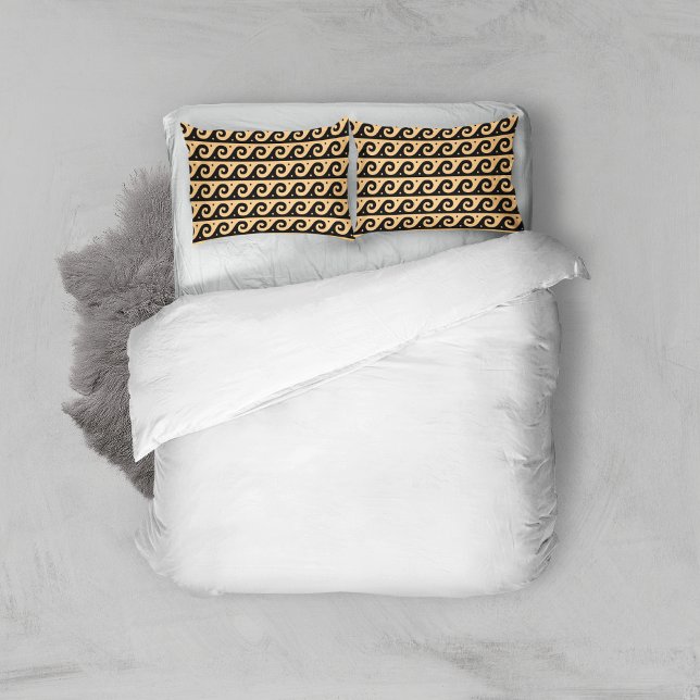 Greek Fret, Mediterranean Wave Pattern, Brown Pillowcase (Creator Uploaded)