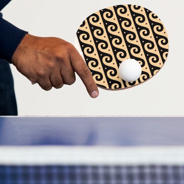 Greek Fret, Mediterranean Wave Pattern, Brown Ping Pong Paddle (Insitu)