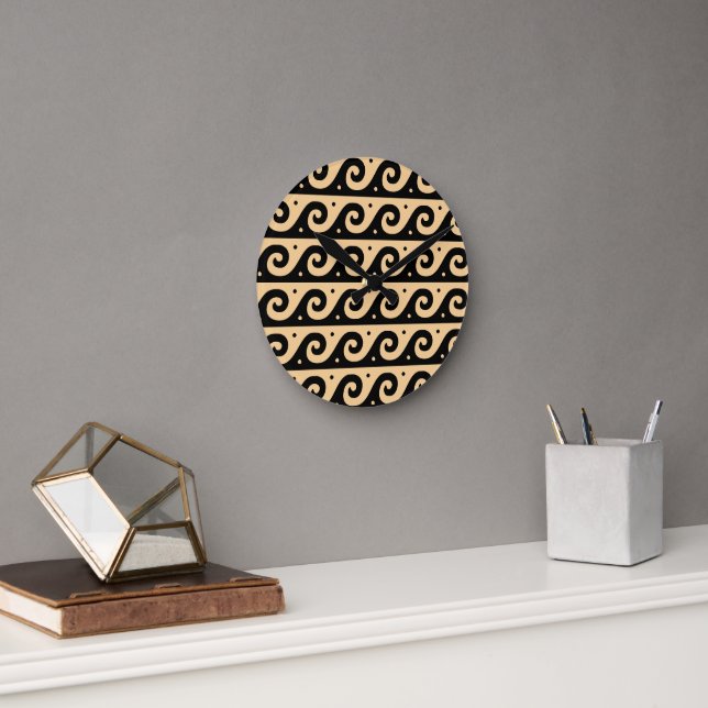 Greek Fret, Mediterranean Wave Pattern, Brown Round Clock (Office)