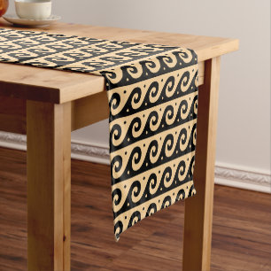 Greek Fret, Mediterranean Wave Pattern, Brown Short Table Runner