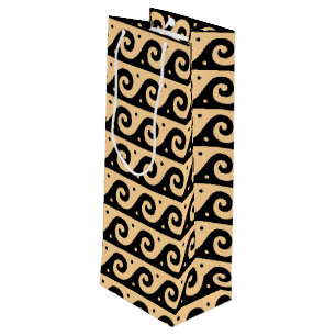 Greek Fret, Mediterranean Wave Pattern, Brown Wine Gift Bag