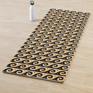 Greek Fret, Mediterranean Wave Pattern, Brown Yoga Mat