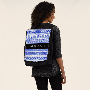 Greek Fret, Mixed Meander Key, Blue, Your Name Backpack