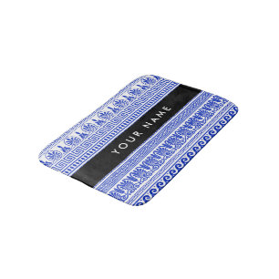Greek Fret, Mixed Meander Key, Blue, Your Name Bath Mat