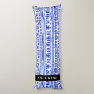 Greek Fret, Mixed Meander Key, Blue, Your Name Body Cushion