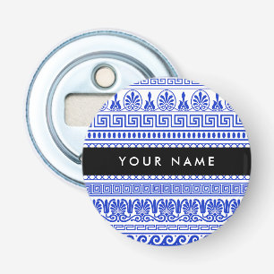 Greek Fret, Mixed Meander Key, Blue, Your Name Bottle Opener