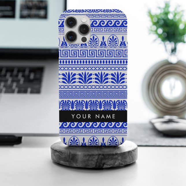 Greek Fret, Mixed Meander Key, Blue, Your Name Case-Mate iPhone Case (Creator Uploaded)