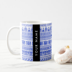 Greek Fret, Mixed Meander Key, Blue, Your Name Coffee Mug