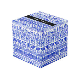 Greek Fret, Mixed Meander Key, Blue, Your Name Cube