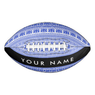 Greek Fret, Mixed Meander Key, Blue, Your Name Football