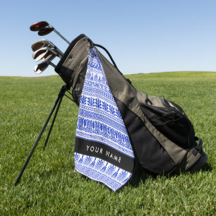 Greek Fret, Mixed Meander Key, Blue, Your Name Golf Towel