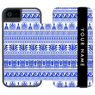 Greek Fret, Mixed Meander Key, Blue, Your Name Incipio Watson™ iPhone 5 Wallet Case
