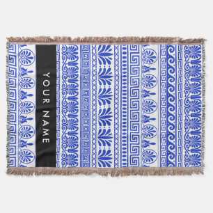Greek Fret, Mixed Meander Key, Blue, Your Name Throw Blanket