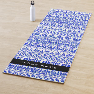 Greek Fret, Mixed Meander Key, Blue, Your Name Yoga Mat