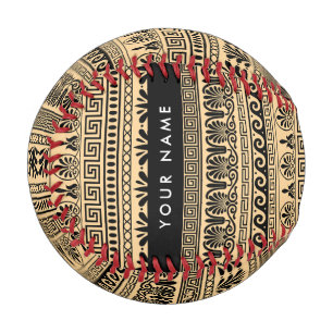 Greek Fret, Mixed Meander Key, Brown, Your Name Baseball