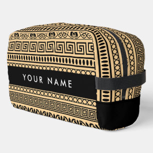 Greek Fret, Mixed Meander Key, Brown, Your Name Dopp Kit